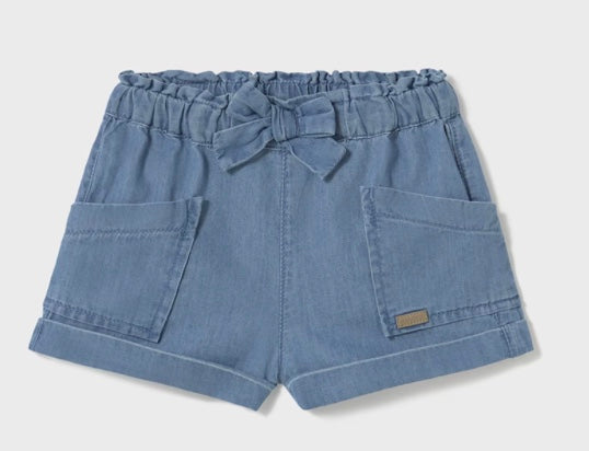 Baby Shorts with Bow - Light Denim