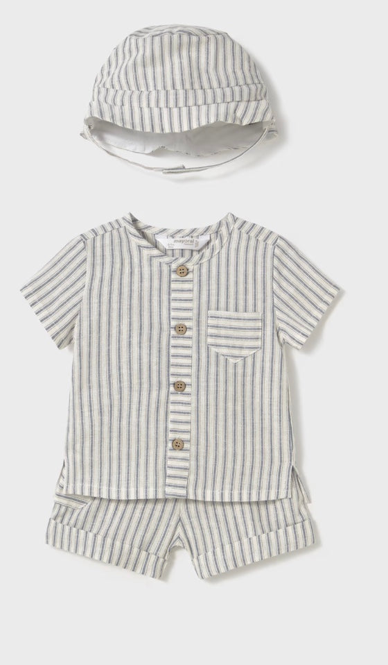 Newborn 3 Piece Striped Set with Hat - Natural