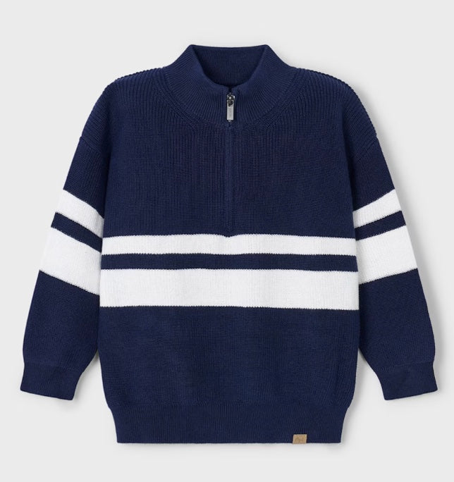 Half Zip Striped Sweater - Navy