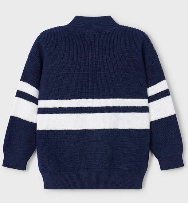 Half Zip Striped Sweater - Navy