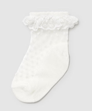 Baby Ruffled Plumeti Socks - Natural