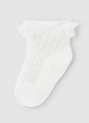 Baby Ruffled Plumeti Socks - White