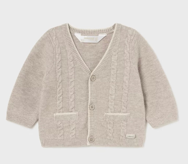 Newborn Contrast Tricot Cardigan- Walnut