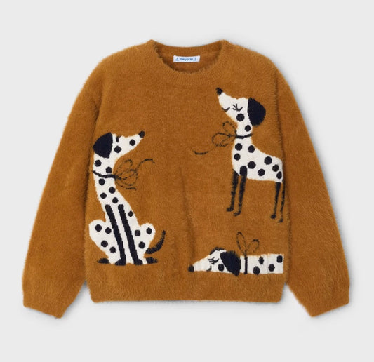 Intarsia Puppies Sweater for Girls - Caramel