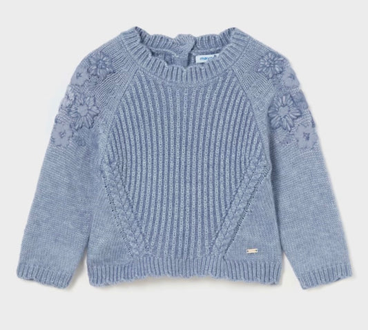 Baby Embroidered Flowers Sweater - Blue