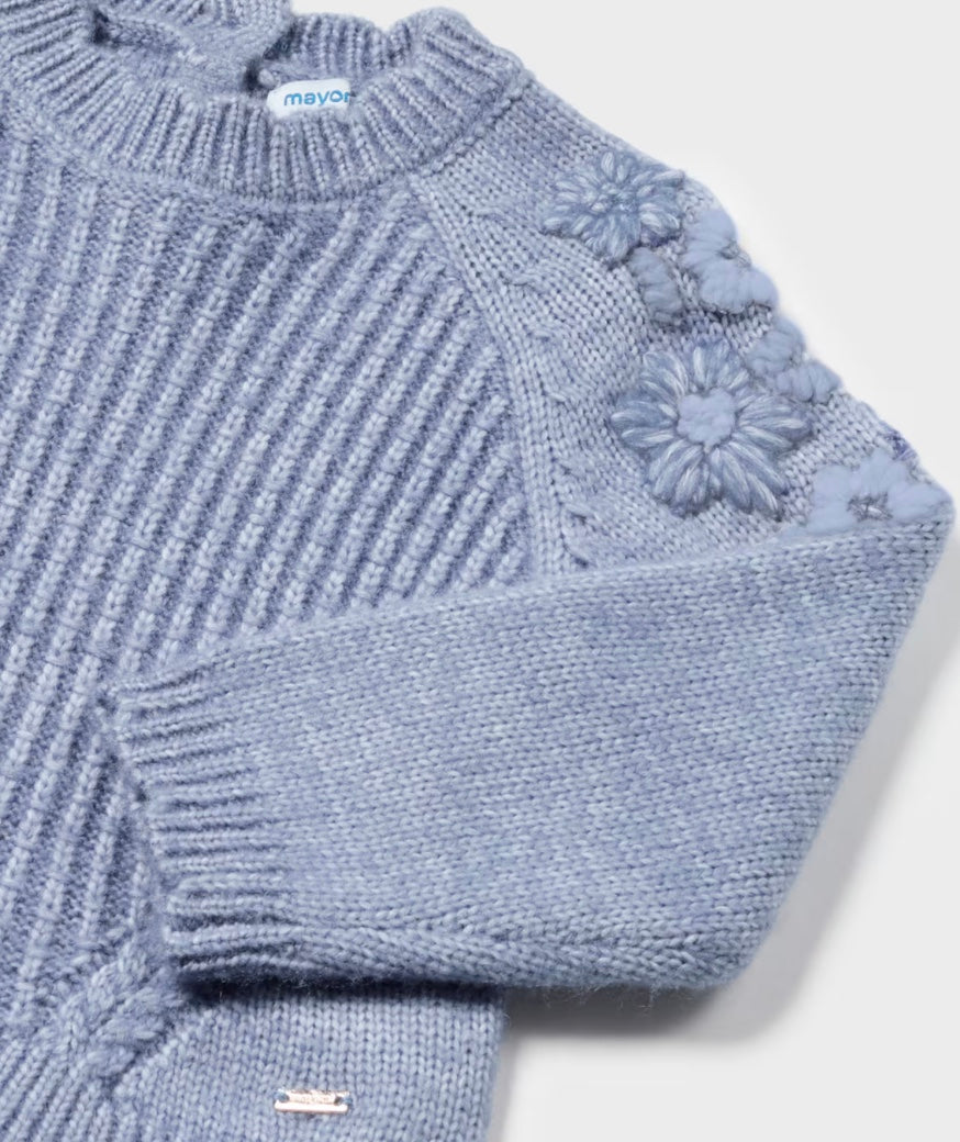 Baby Embroidered Flowers Sweater - Blue