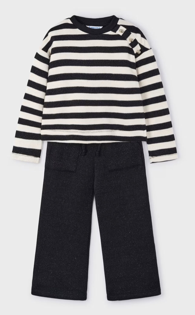 Pants and Striped Sweater Set for Girls - Black