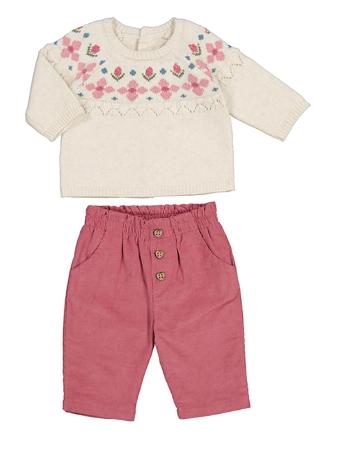 Newborn Corduroy Pants and Sweater Set - Mid Rose