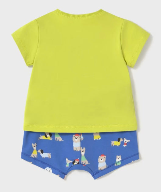 Newborn Shorts and Printed T-Shirt Set - Klein Blue