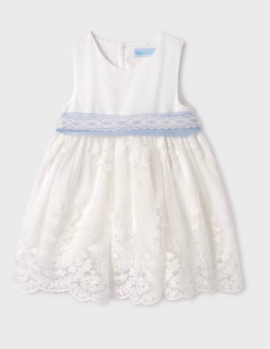 Baby Jacquard Tulle Dress - White