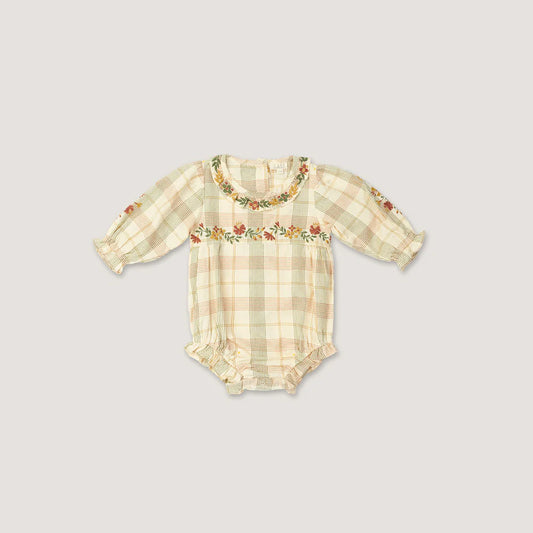 Juniper Romper - Harvest Plaid with Embroidery