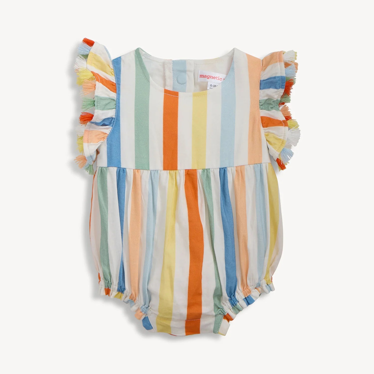 Magnetic Me Multi Stripe Woven Tassel Bubble Romper