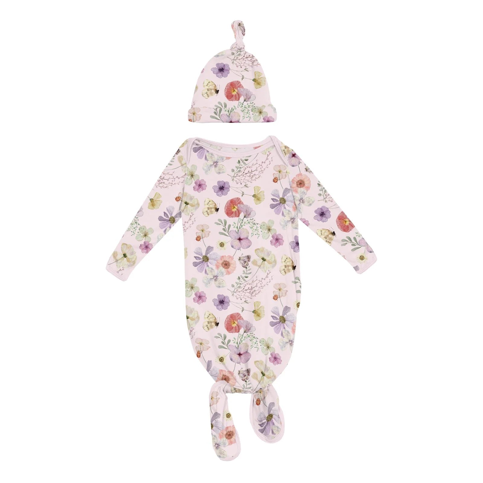 Print Knotted Gown and Hat Set - Shrinking Violet Pressed Flowers