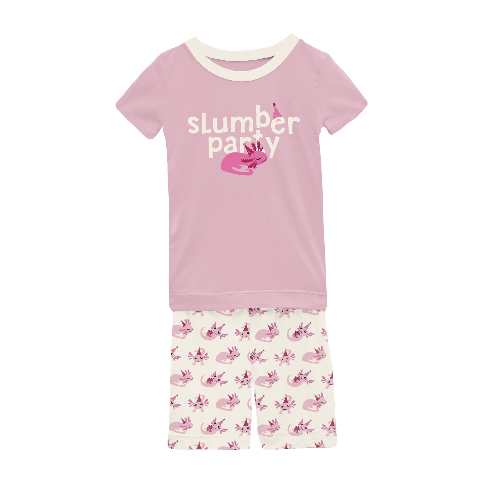 Short Sleeve Graphic Tee Pajama Set with Shorts - Natural Axolotl Party