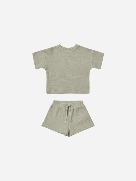 Waffle Tee and Short Set - Sage