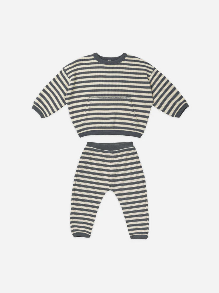 Waffle Sweater and Pant Set - Navy Stripe