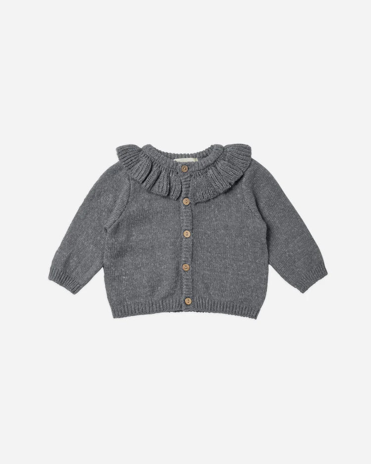 Ruffle Collar Cardigan - Navy Heather