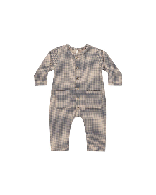 Pocketed Woven Jumpsuit - Indigo Gingham