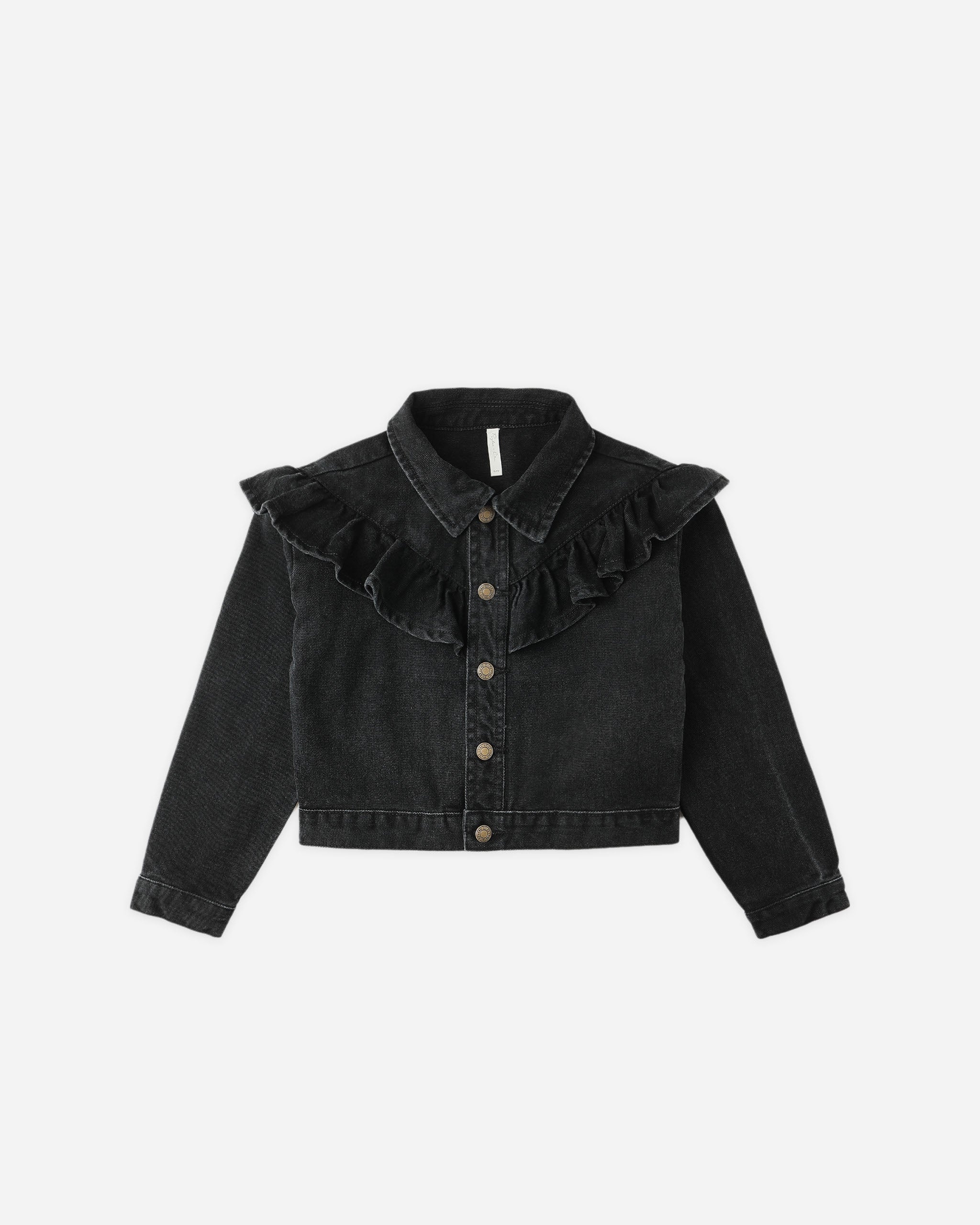 Rylee and Cru Ruffle Denim Jacket Washed Black Little Sprout
