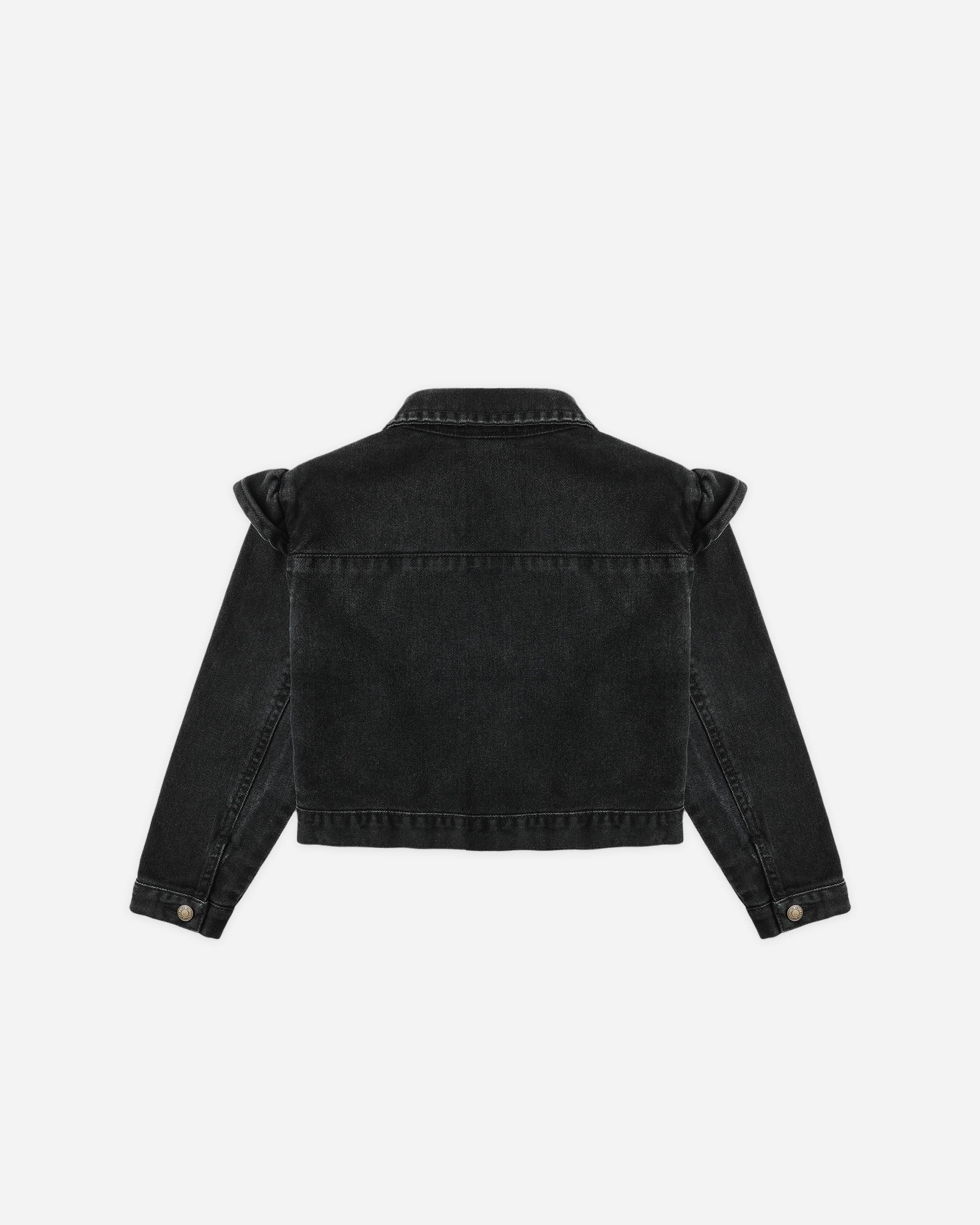 Ruffle Denim Jacket - Washed Black