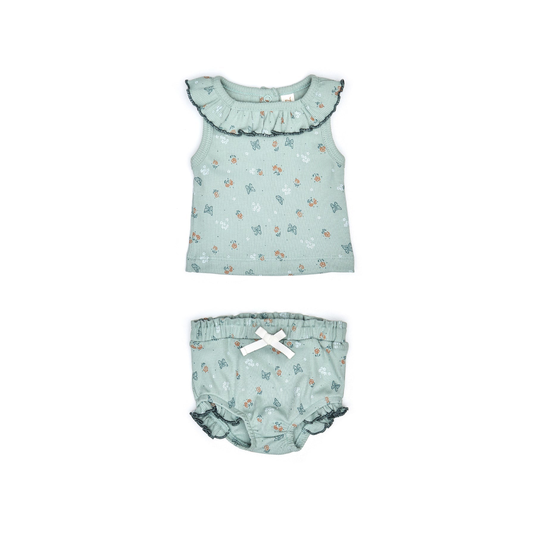 Ruffle Top and Bloomer Set - Jade Butterflies and Flowers-Little Sprout