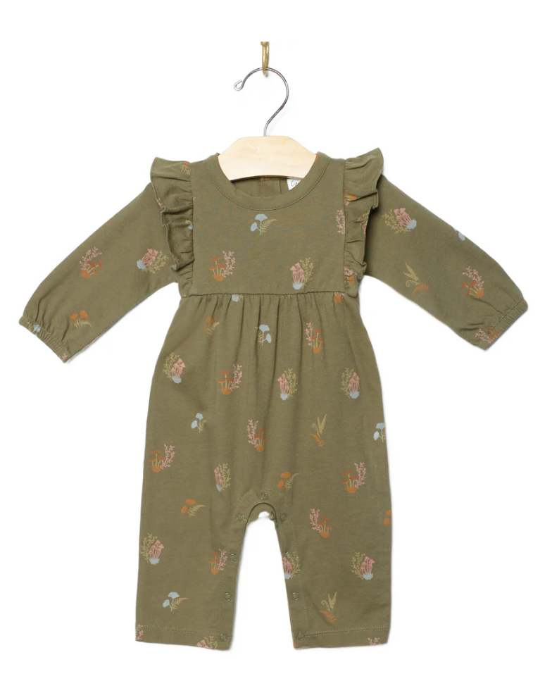 Long Flutter Romper Cotton Jersey Lichen Mushroom Little Sprout