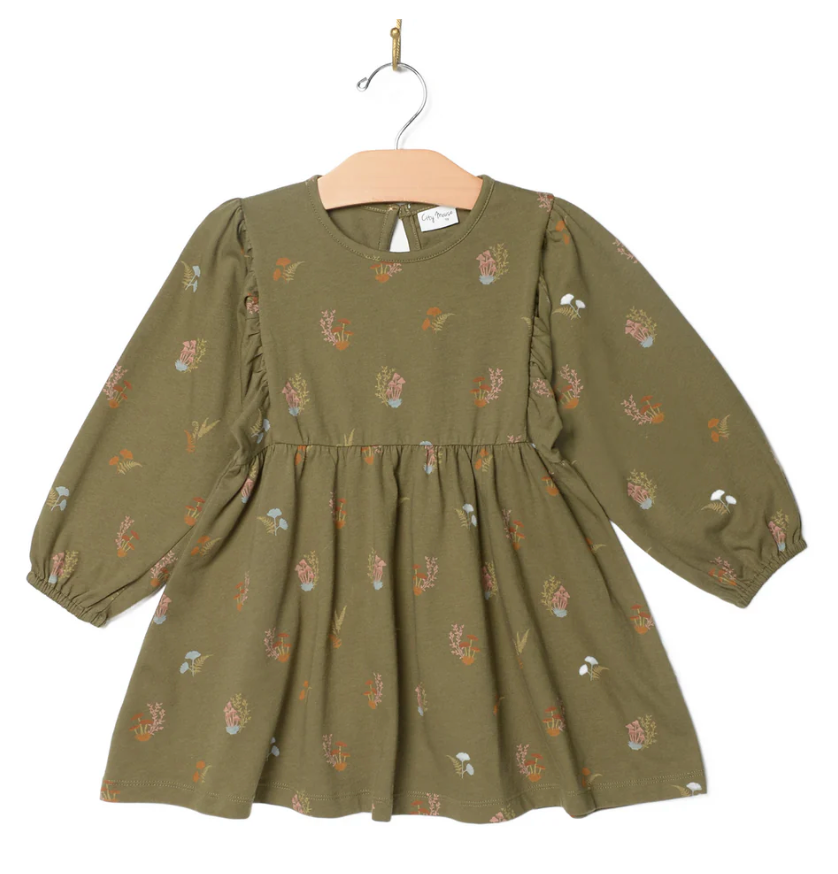 Puff Sleeve Dress Lichen Mushrooms Little Sprout