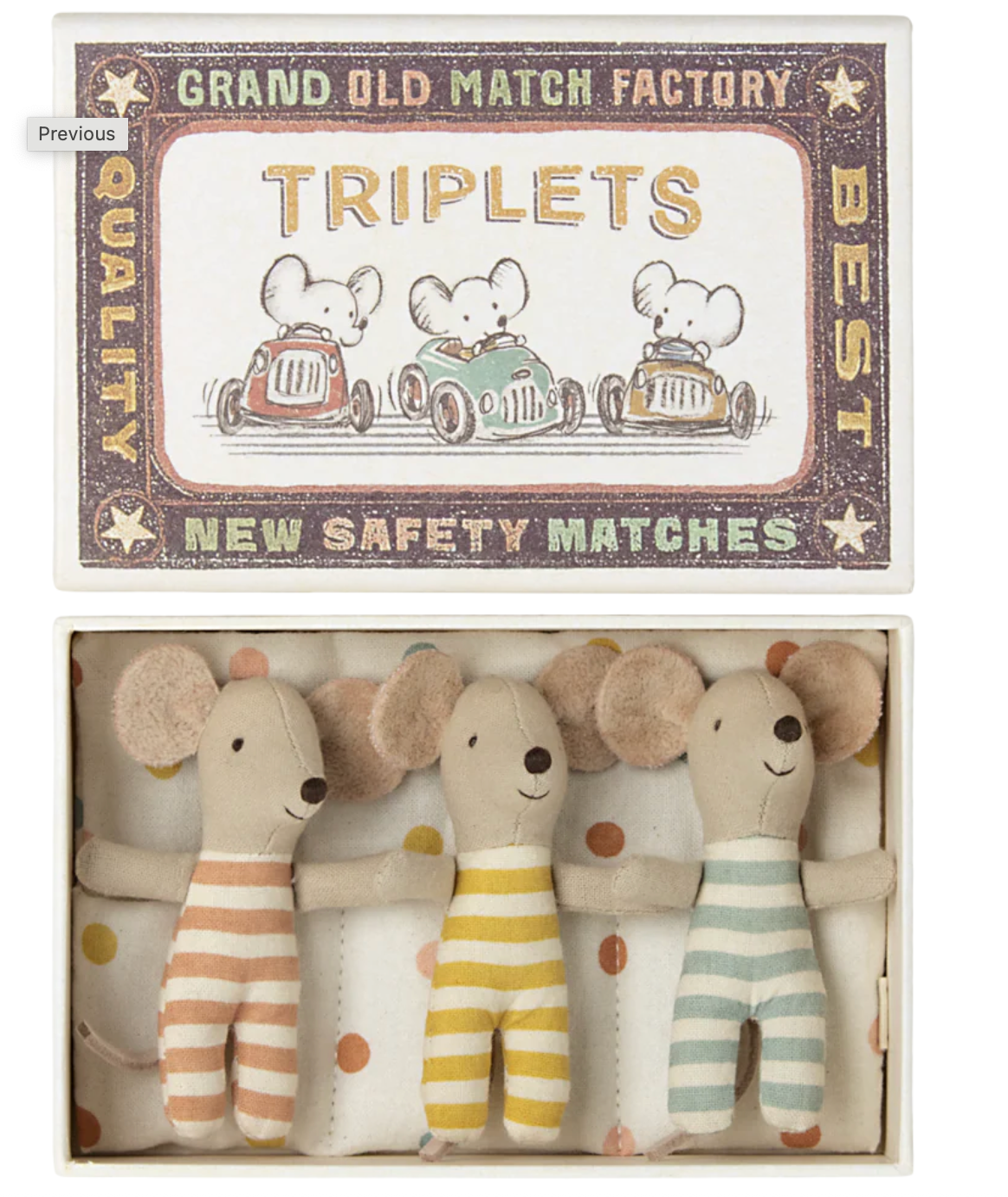 Maileg Triplets Baby Mice in Matchbox