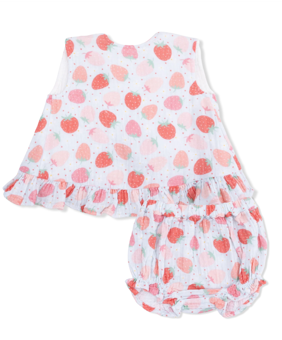 Angel Dear Strawberry Bliss Ruffle Back Top and Bloomer Set Little Sprout