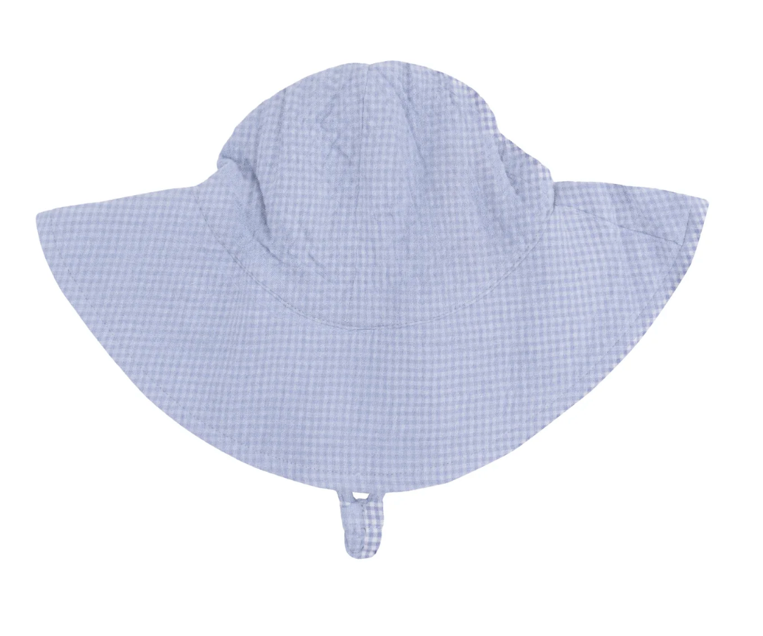 Angel Dear Micro Gingham Blue Blizzard Wide Brim Sun Hat Little Sprout