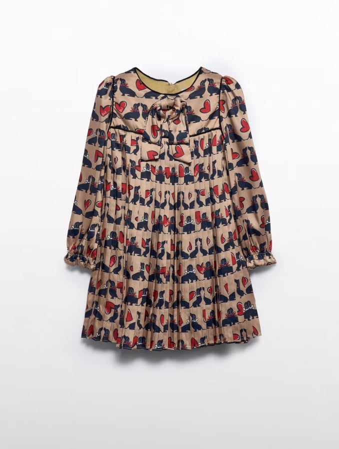 Printed Dog Dress - Camel