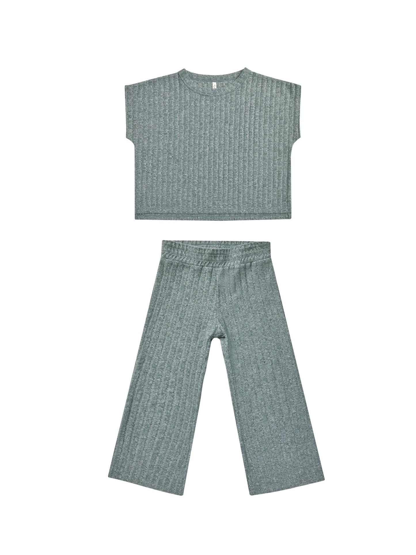 Cozy Rib Knit Set - Heathered Indigo