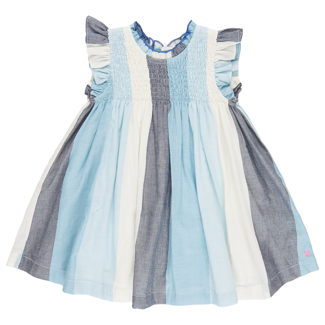 Girls Stevie Dress - Ocean Stripe