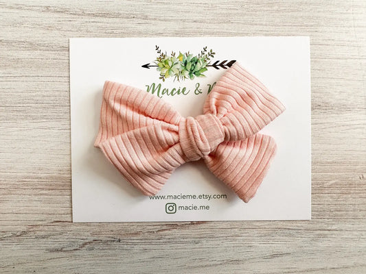 Pink Ribbed Schoolgirl Bow(s): 1 Bow on Clip