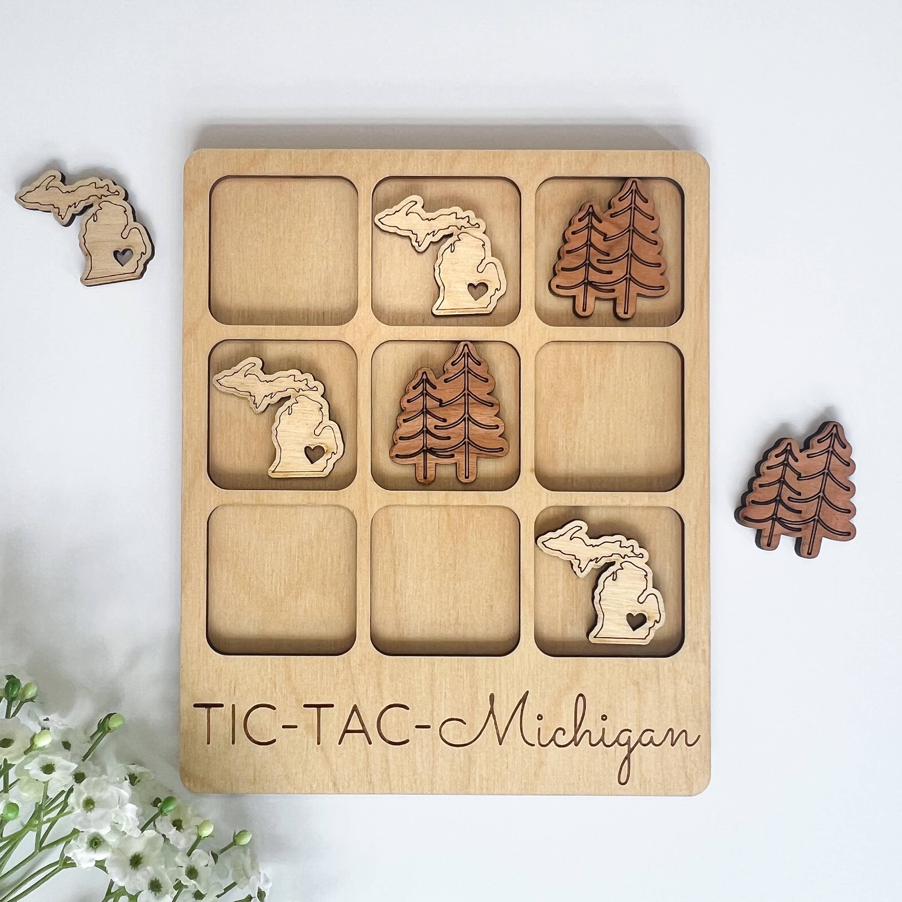 Michigan State Gift - Tic-Tac-Toe MI Game Customizable: State + Cherries-Little Sprout