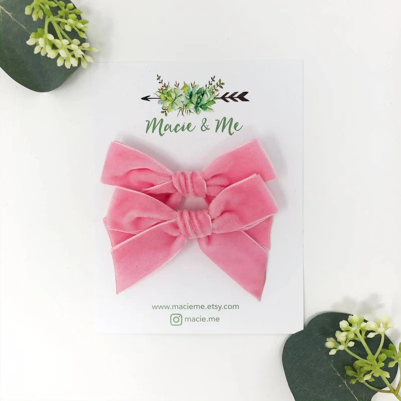 Medium Pink Velvet Bows-Pigtail Set-Little Sprout