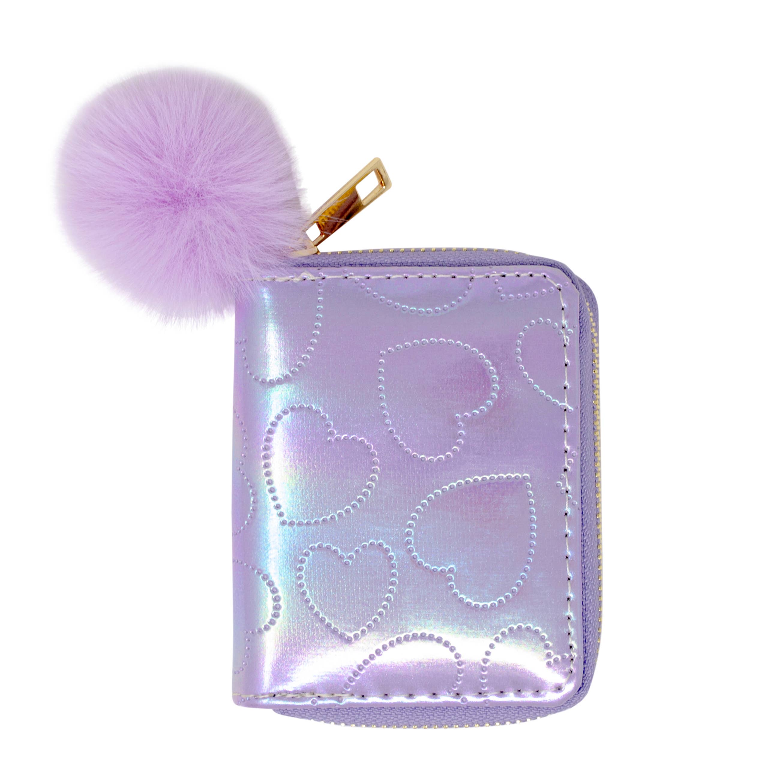 Shiny Dotted Heart Wallet: Purple