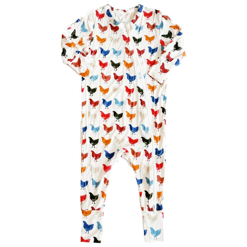 Baby Bamboo Romper - Rainbow Chickens