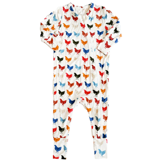 Baby Bamboo Romper - Rainbow Chickens