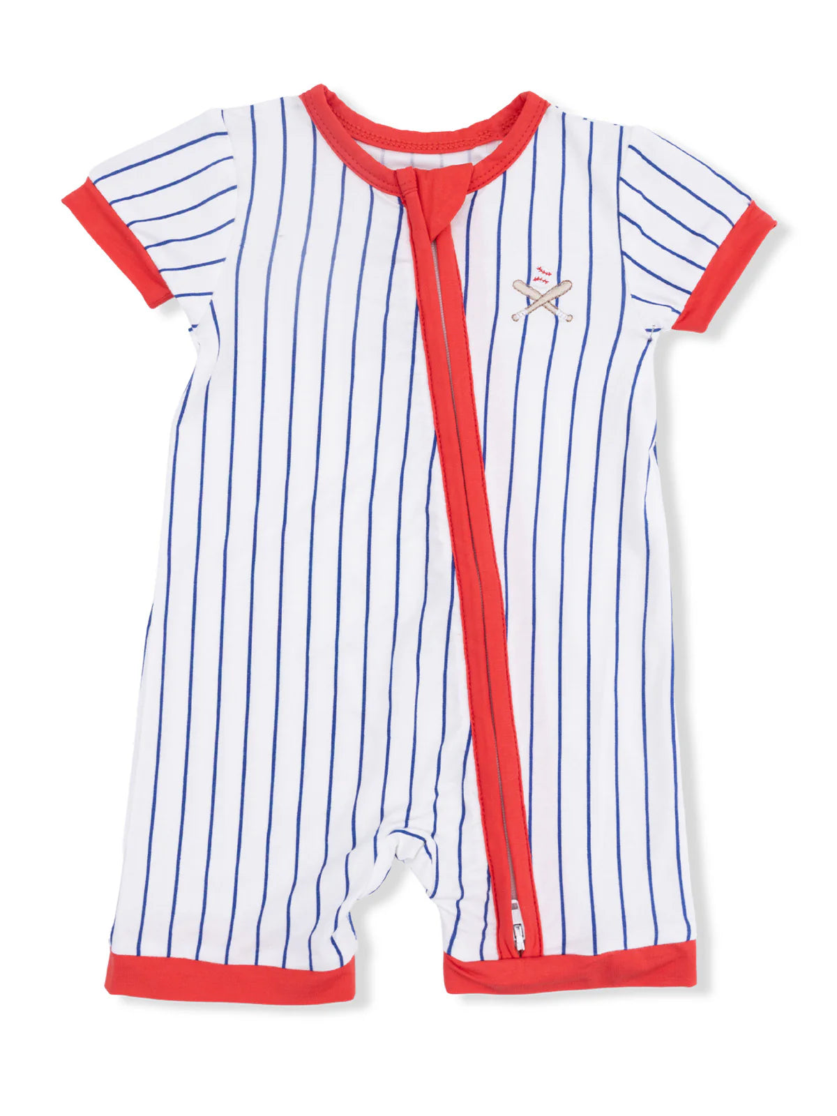Angel Dear Baseball Stripe Shortie 2 Way Zipper Romper Little Sprout