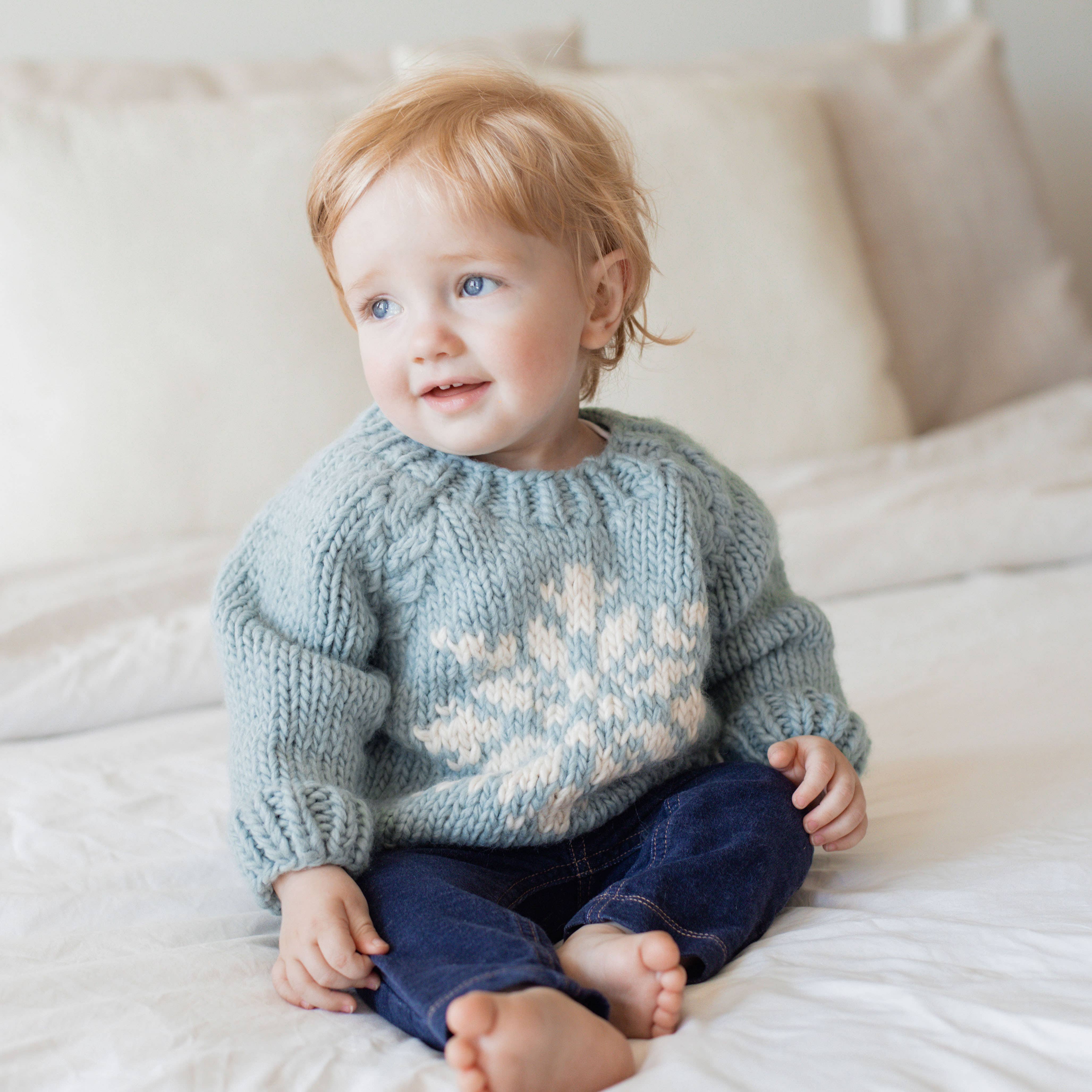 Snowflake Surf Blue Crew Neck Sweater for Baby & Toddler: 18-24 months
