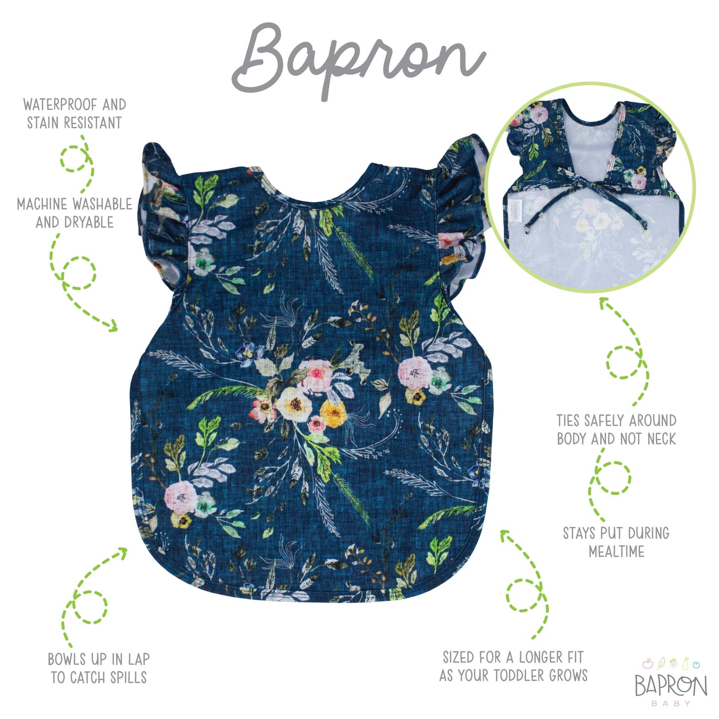 Boho Floral Flutter Bapron: Toddler (6m-3T)