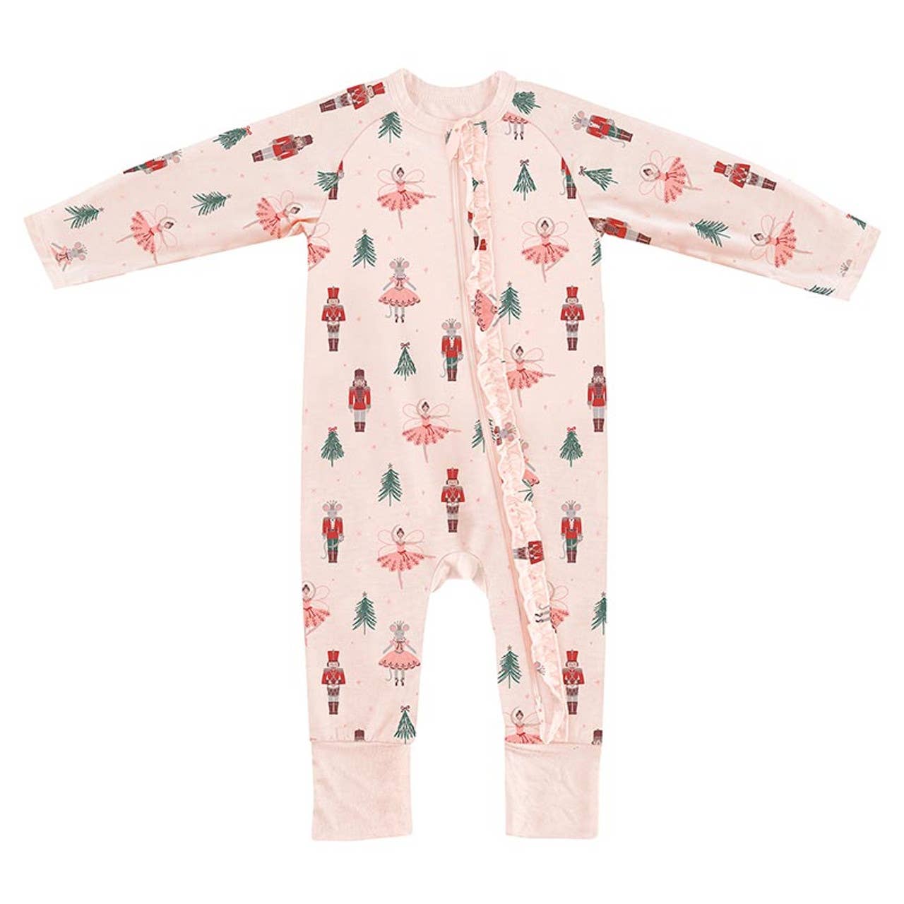 Cozy Romper with Ruffles - Pink Nutcracker - 3-6M