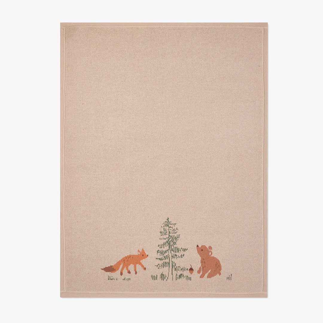 Bear and Fox Cotton Knit Baby Blanket