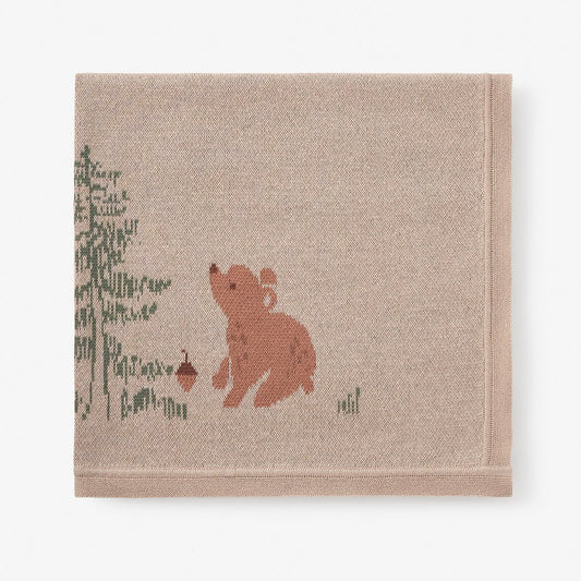 Bear and Fox Cotton Knit Baby Blanket