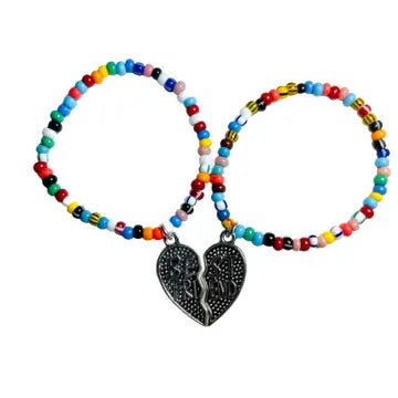 Handmade Best Friends Heart Beaded Bracelet Set