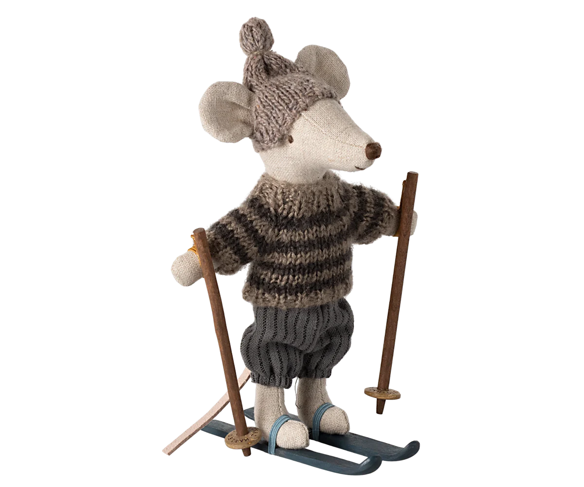 Winter mouse with Ski Set,  Big Brother - Grey