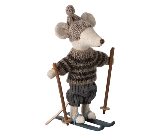 Winter mouse with Ski Set,  Big Brother - Grey