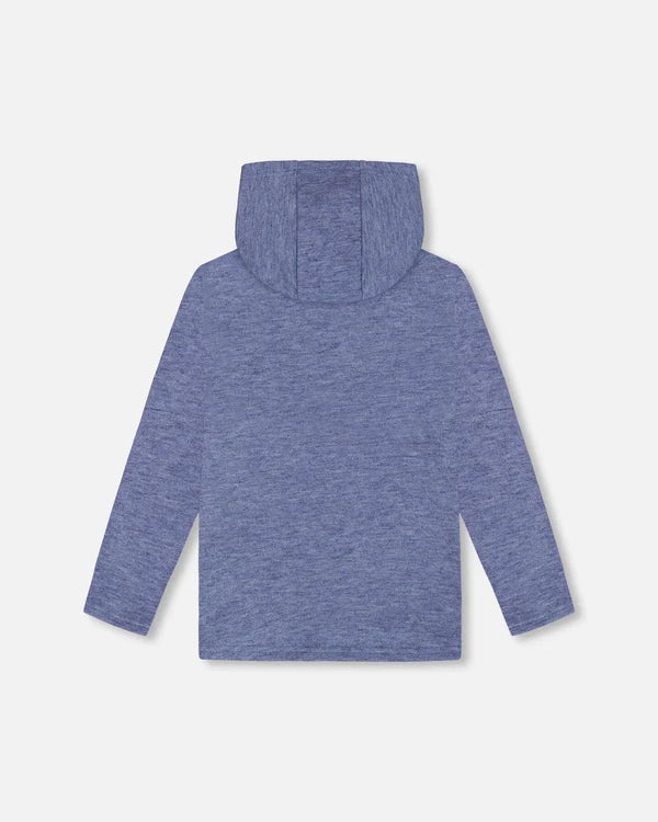 Brushed Jersey Hooded T-Shirt with Print - Peacoat