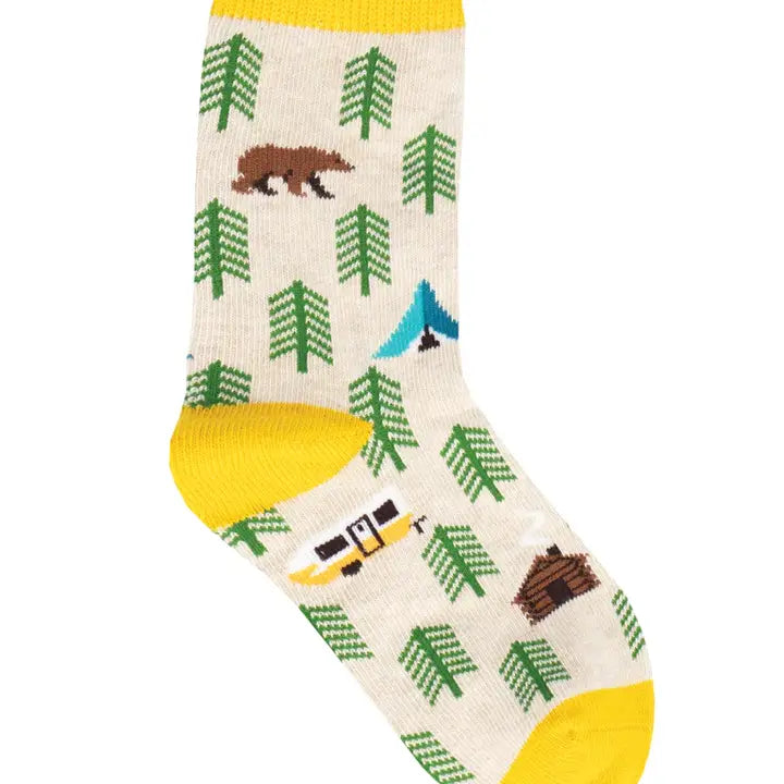 Kids Cotton Crew Socks - Bear in the Woods 4-7Y-Little Sprout